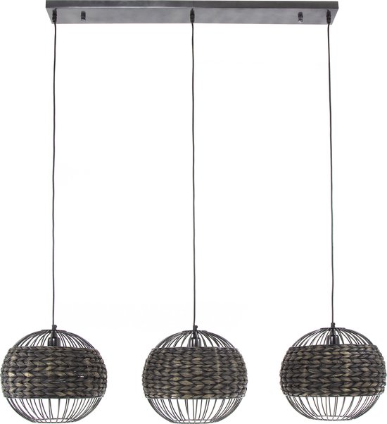 Hanglamp Waterhyacint | 3 lichts | ø 30 cm | zwart nikkel | 125x150 cm | verstelbare hoogte | eetkamer / woonkamer | natuurlijk / modern design
