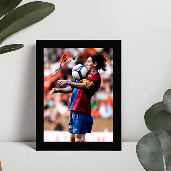 Lionel Messi Art - Signature imprimée - 10 x 15 cm - Dans un cadre Zwart Classique - FC Barcelona - Argentine - Voetbal - Photo encadrée - GOAT of Football