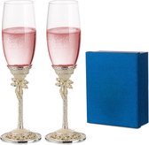 Flûtes à Champagne Cadeaux de Mariage - Set de 2 Flûtes à champagne avec Boîte Cadeau Basis en Métal avec Décoration de Perles Verres de Mariage Personnalisés pour Cadeaux de Fiançailles des Mariés