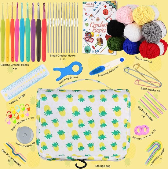 Kit Crochet Débutant Complet - 10 Crochets Ergonomiques 2-6,5 Mm, 800m Fil Acrylique, Accessoires - Idéal Pour Apprendre