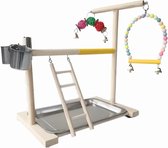 Papegaai vogel speelplaats hout baars gym vogelstandaard box ladder met feeder cups vogel valkparkiet speelgoed oefenspel (C: 36 x 23 x 40 cm)