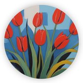 Schilderij Rode tulpen - Bloemen schilderij - Schilderij rond woonkamer - Muurdecoratie landelijk - Muurcirkel - Decoratie kamer - 40 x 40 cm 3mm