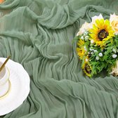 Set van 5 tafellopers, saliegroen, 90 x 400 cm, kaasdoek tafelloper, boho geplooide tafelloper, groen