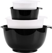 Mengkomset Kunststof slakom Antislip stapelbare serveerschalen voor keuken 4-delige mengkomset (zwart en wit)