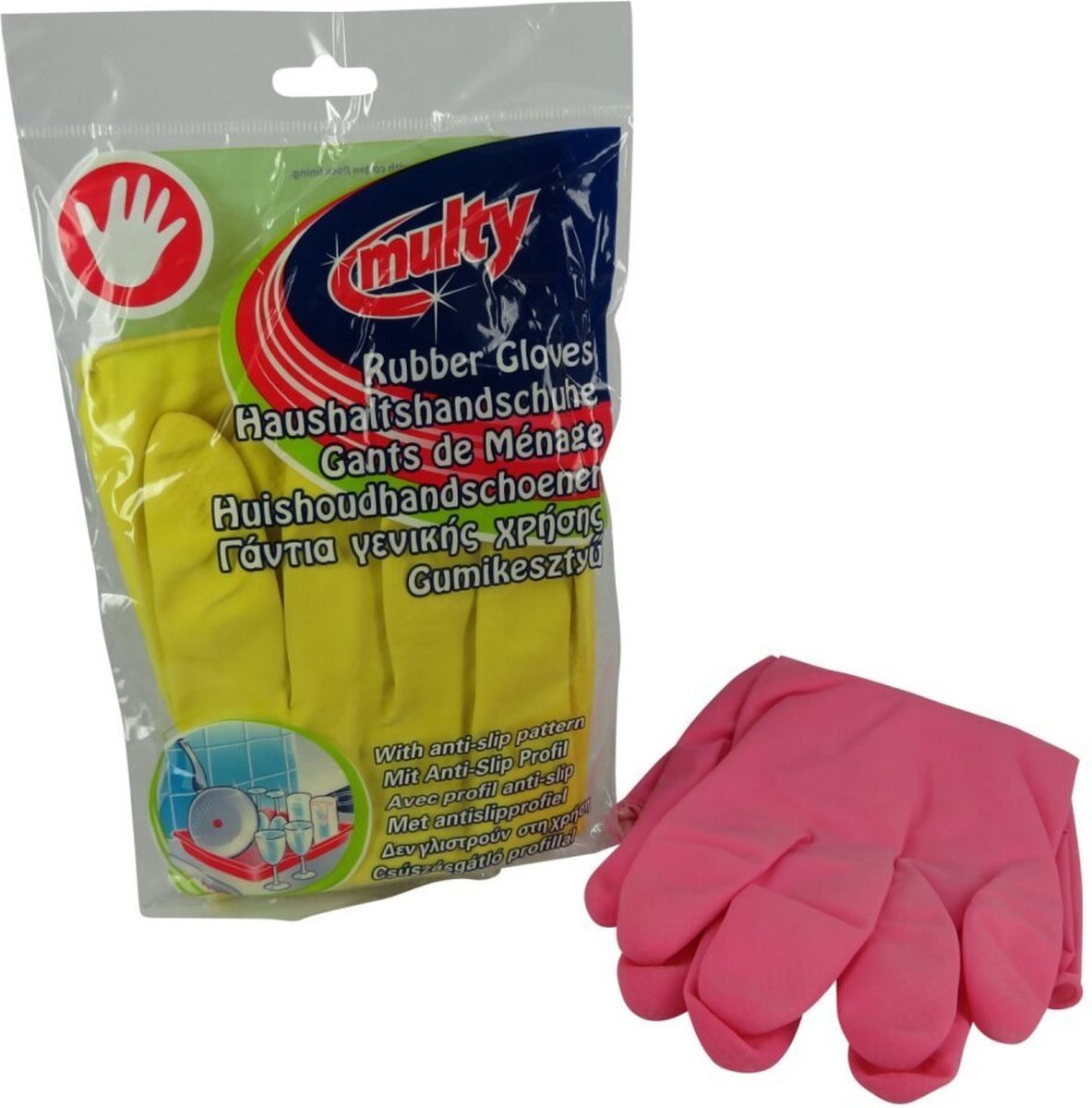 Multy - Huishoudhandschoenen maat S - Natuurlatex/Kantoen - Geel