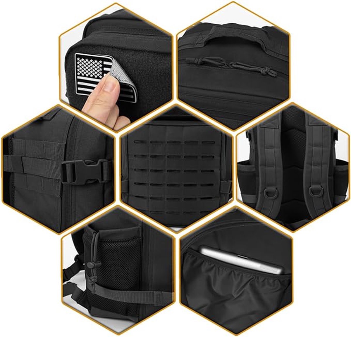 Waterdichte Militaire Rugzak - 45L -Militaire Tactische Backpack voor Heren - Grote Capaciteit 900D Waterdicht Oxford Stof - Hoge Dichtheid Meerdere Zakken - voor Wandelen Kamperen, Bergbeklimmen, Jagen, Buiten Fietsen(Kleur: Black) – foto 3