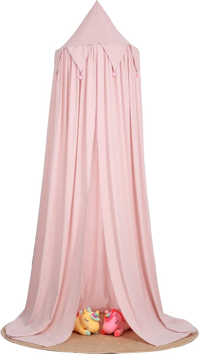 Laneetal Bedhemel, baldakijn, kinderkamer, decoratie, muggennet, babybed, prins, speeltent, knuffelhoek, decoratie voor speelkamer, hoogte 230 cm, roze