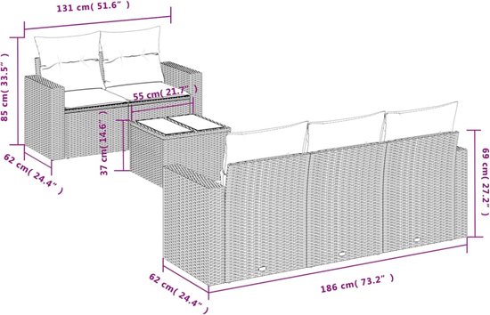 vidaXL Ensemble de salon - Ensembles lounge - Ensemble de jardin - Banc de jardin - Ensemble de salon 6 pièces avec coussins en résine tressée grise