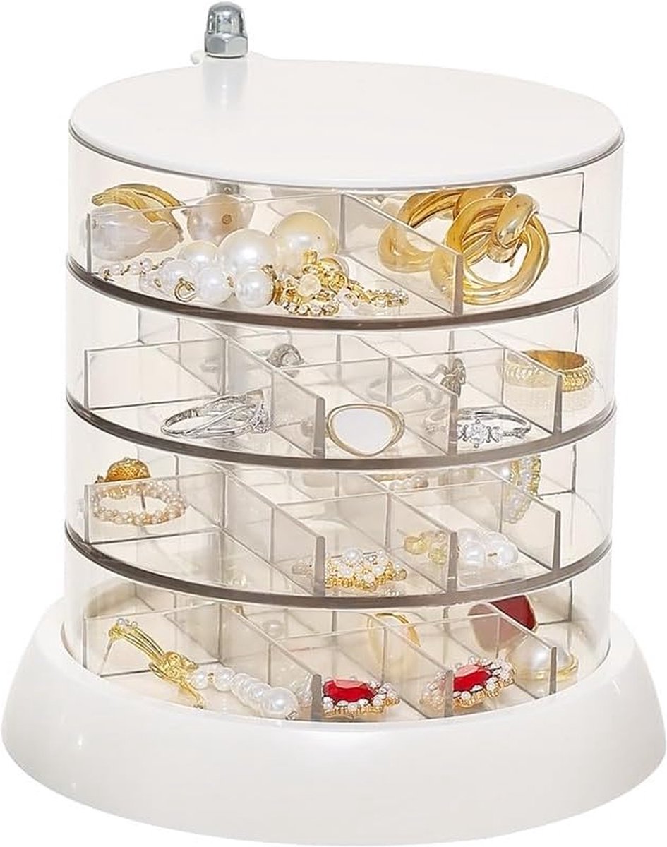 Goedkoopste 4 Lagen Cosmetische Organizer Make-up Organizer Sorteerdoos 360° Draaibare Compartimenten voor Ringen Oorbellen Ketting Sieraden Plastic Make-up Doos