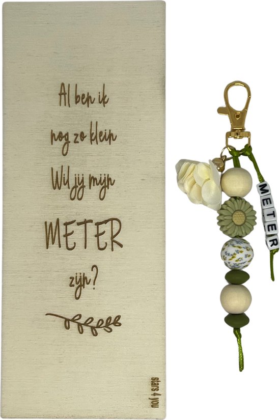 Sleutelhanger wil jij mijn Meter zijn? | GROEN | bloem | doosje met een vraag | meter vragen | meter worden | peettante vragen | peettante worden