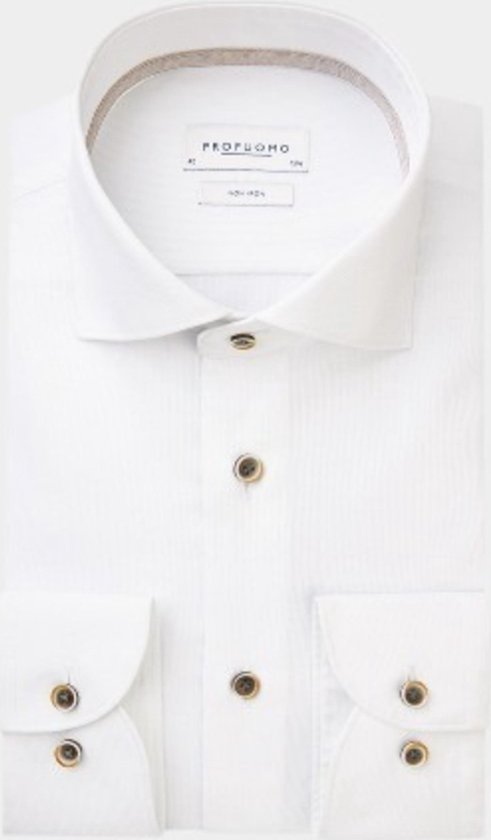 Profuomo slim fit heren overhemd - dobby - wit - Strijkvriendelijk - Boordmaat: 38