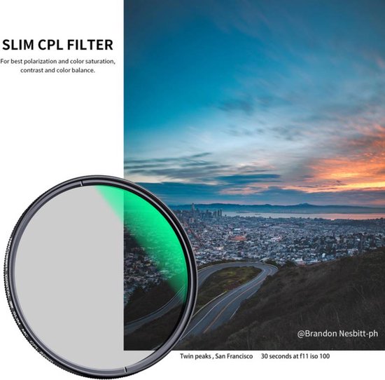 K&F Concept 67mm circulair polarisatiefilter Nano-A MC slim CPL - K & F Concept