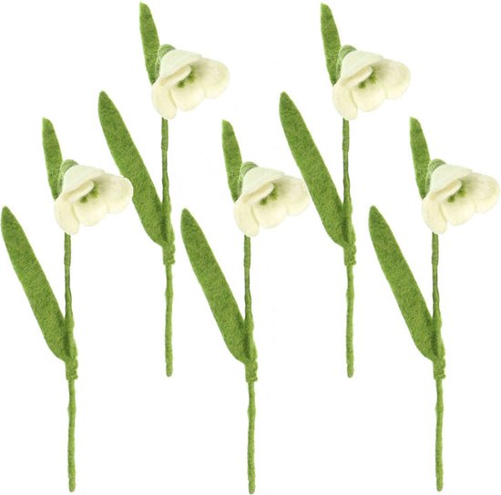 Bloemen Vilt - Sneeuwklokjes Wit - Set 5 stuks - 25cm - Fairtrade Sjaalmetverhaal