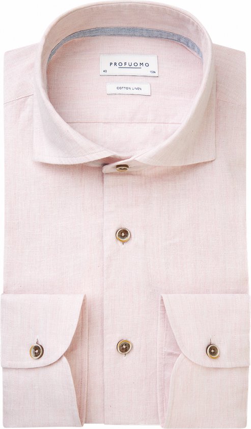 Profuomo slim fit heren overhemd - Oxford - roze - Strijkvriendelijk - Boordmaat: 42