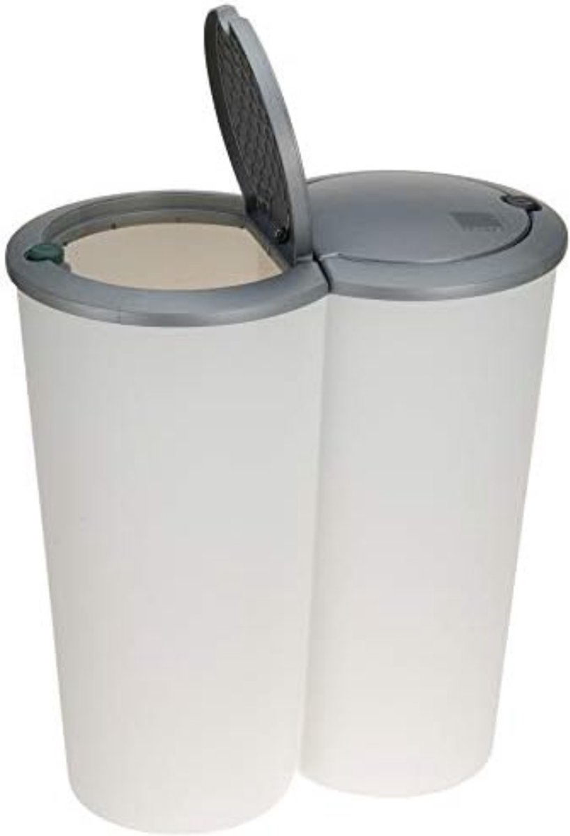 Goedkoopste Afvalbak 50 liter - Afvalemmer 50 liter - 2x25l Duo afvalbak - 50 x 30 x 55cm - Zilver