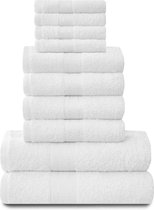 Handdoeken, 10-delige set, 100% Egyptisch katoen, 4 x gezicht, 4 x hand, 2 x badhanddoek, premium kwaliteit, zeer waterabsorberende badkameraccessoires, machinewasbaar, wit