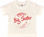 Shirt Aankondiging zwangerschap Promoted to Big Sister 2024 | korte mouw | wit/rood | maat 86/92 zwangerschap aankondiging bekendmaking Baby big sis sister