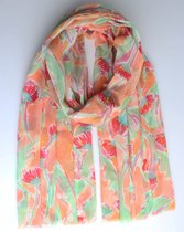 Lareana scarf- Accessories Junkie Amsterdam- Sjaal dames- Lang- Katoen- Cosy chic- Cadeau- Bloem print- Peach