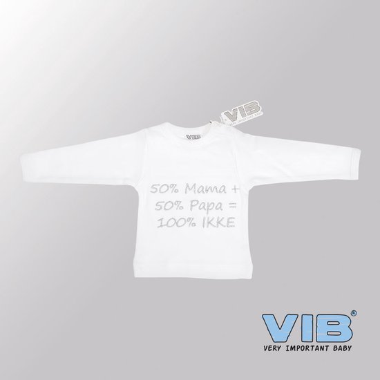 VIB® - Baby T-Shirt 50%Mama+50%Papa=100% IKKE (Wit)-(3-6 mnd) - Babykleertjes - Baby cadeau