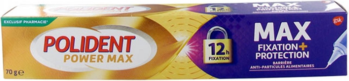 POLIDENT POWER MAX Fixation + Protection 70 g - tandprothese zelfklevende crème - Kleefpasta