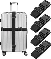 Bagageriem, 4 stuks, verstelbare bagageriem, kruisbagagelabel voor veilig sluiten, antislip, zwart, reisaccessoires