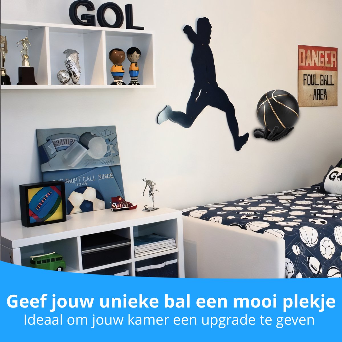 HTRTRR 4-delige basketbalwandhouder, robuuste metalen houder voor basketbal, voetbal, volleybal, inclusief schroeven
