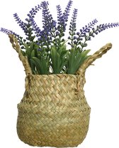 Everlands Lavendel kunstplant in rieten mand - lila paars - D16 x H27 cm