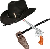 Carnaval verkleed set cowboyhoed Nevada - zwart - en holster met revolver - volwassenen