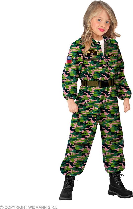 Widmann - Leger & Oorlog Kostuum - Amerikaanse Gevechtspiloot June Kind Kostuum - Groen - Maat 158 - Carnavalskleding - Verkleedkleding