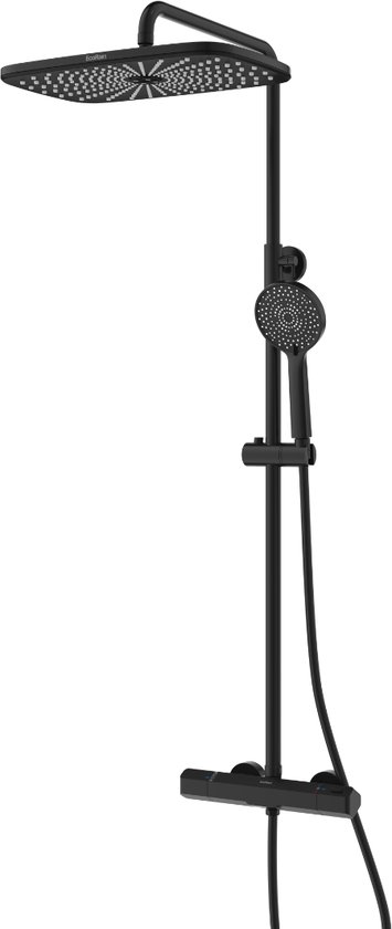 EcoRain© 30% Waterbesparende Regendouche Doucheset Melvin 30 CM met Thermostaatkraan - Handdouche 13 CM - Hoge Druk - Universeel - Anti-Kalk Douchekop - 5 jaar garantie - Zwart