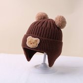 Bonnet d'hiver pour Bébé - Doublé polaire - Cache-oreilles - Ours - Marron