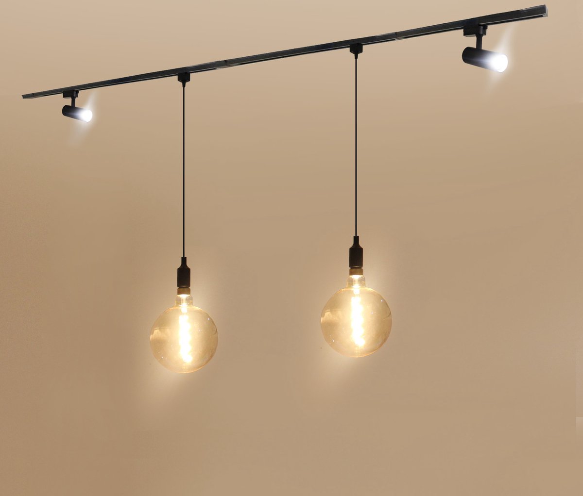 Rilimo Railverlichting - Railsysteem Plafondverlichting - GU10 Spots Ronde Spots - Dimbaar Sfeervol Zwart 2 Spots 2 houders 3 Meter