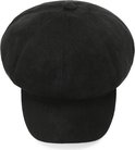 Zwarte suède baret met klep, gezien vanaf de voorkant.