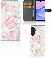 Coque Téléphone Samsung Galaxy A15 PU Premium Housse pour Belles Fleurs Cadeau d'anniversaire Petite Amie