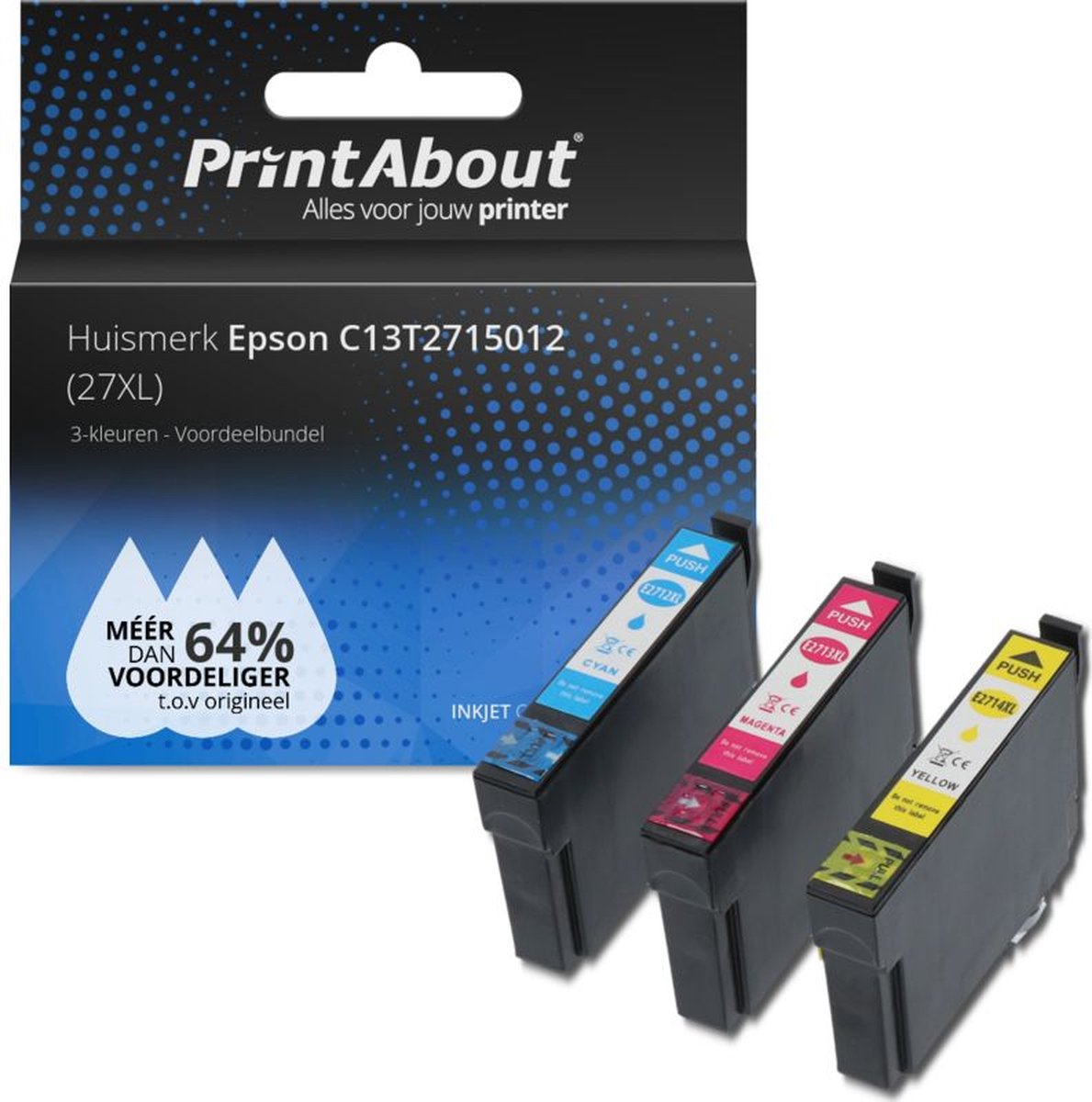 PrintAbout huismerk Inktcartridge C13T2715012 (27XL) 3-kleuren Voordeelbundel geschikt voor Epson
