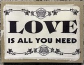 Schilderij "Love is all you need" op jute doek - hoogte 30 x 40 cm - meerkleurig - MDF - frame + met metalen ophanghaak - Woonaccessoires