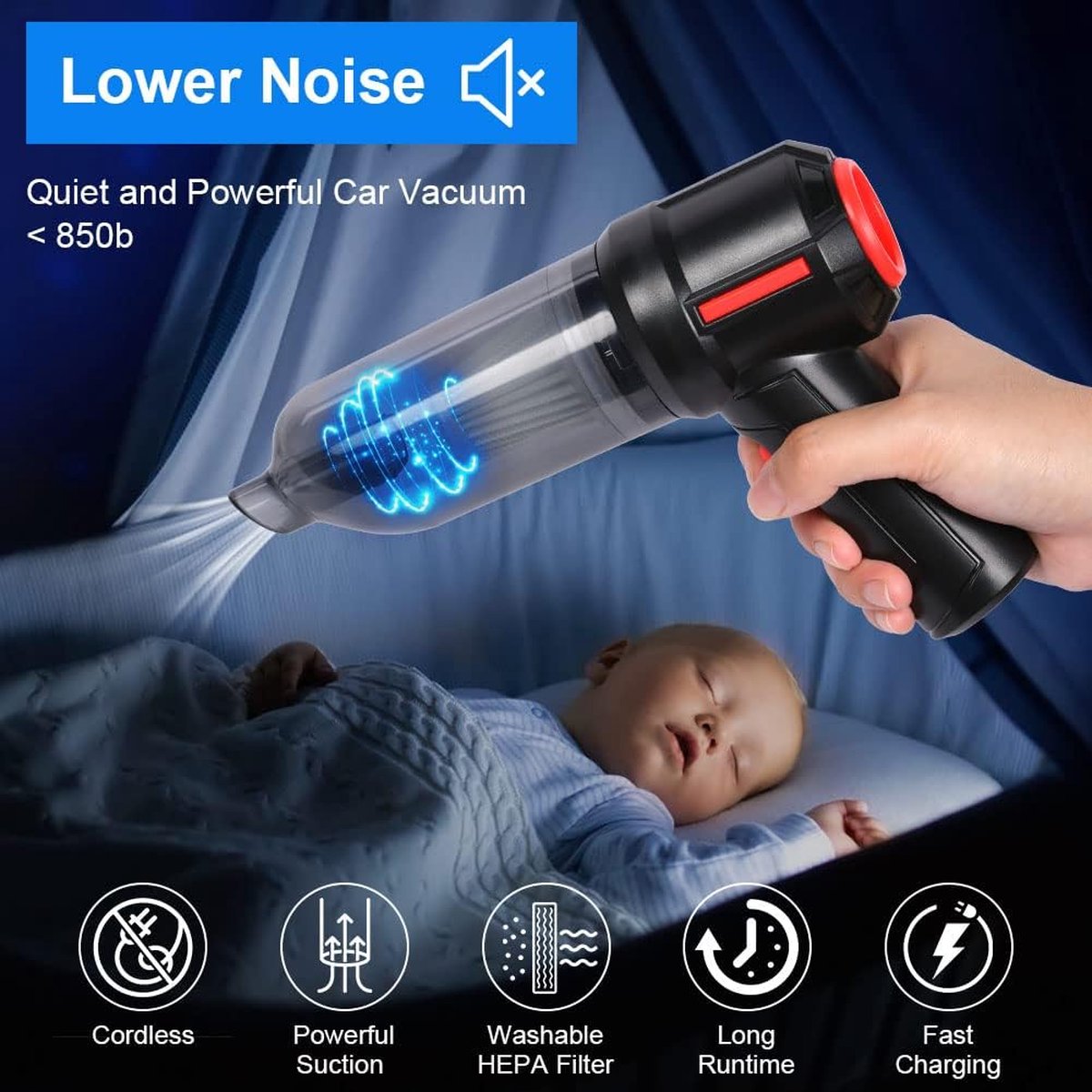 Kruimeldief Handstofzuiger Snoerloos Zwart - afbeelding 2