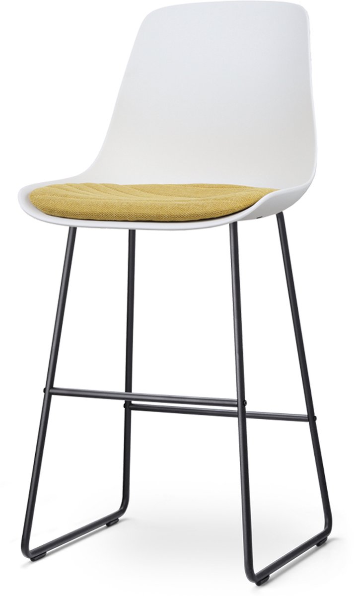 Nolon Nino-Liv Barkruk Wit met Okergeel Zitkussen - Zwart Onderstel - 75 cm - Barstoel - Barkruk met Rugleuning