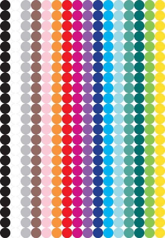 Ronde Stippenstickers – 32 Mm – 16 Kleuren – 384 Stuks – Zelfklevend En Beschrijfbaar – Voor Kleurcodering En Organisatie