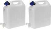 Jerrycan voor water - 2x - 10 liter - Kunststof - met kraantje en dop - Camping