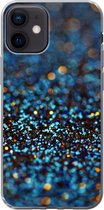 Geschikt voor iPhone 12 hoesje - Glitter - Blauw - Abstract - Design - Siliconen Telefoonhoesje