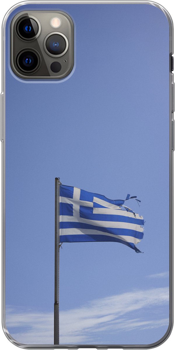 Telefoonhoesje Geschikt voor iPhone 12 Pro Max hoesje - Gescheurde Griekse vlag die wappert - Siliconen Telefoonhoesje Telefoonhoesje