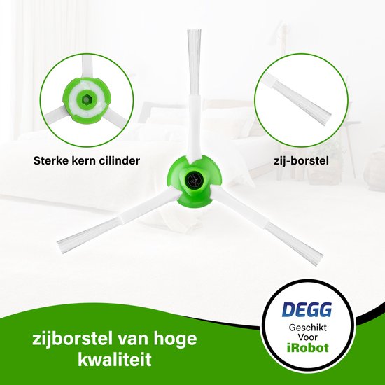 DEGG zijborstel met groene kern en witte borstels voor iRobot.