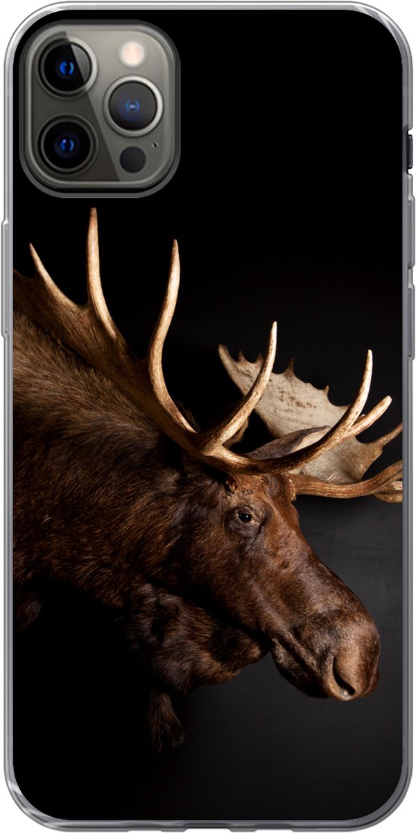 Telefoonhoesje Geschikt voor iPhone 12 Pro Max hoesje - Eland - Gewei - Portret - Siliconen Telefoonhoesje Telefoonhoesje