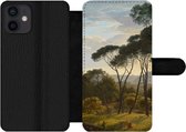 Bookcase Geschikt voor iPhone 12 Mini telefoonhoesje - Italiaans landschap met parasoldennen - Schilderij van Hendrik Voogd - Met vakjes - Wallet case met magneetsluiting