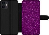 Bookcase Geschikt voor iPhone 12 Mini telefoonhoesje - Paars - Roze - Patronen - Abstract - Met vakjes - Wallet case met magneetsluiting
