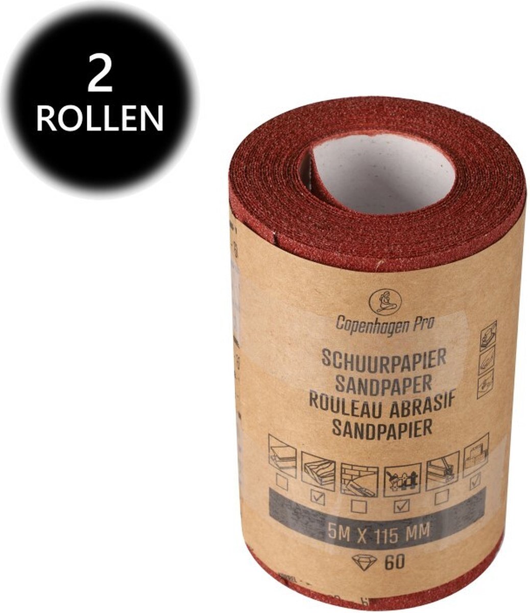 Copenhagen Pro schuurpapier op rol - 2 rollen - droog - korrel 60 - 11.5 cm x 5 meter