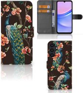 Telefoonhoesje Geschikt voor Samsung Galaxy A15 Flipcase Cover Pauw met Bloemen