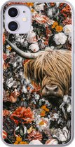 Coque iPhone 11 - Scottish Highlander - Fleurs - Oranje - Siliconen