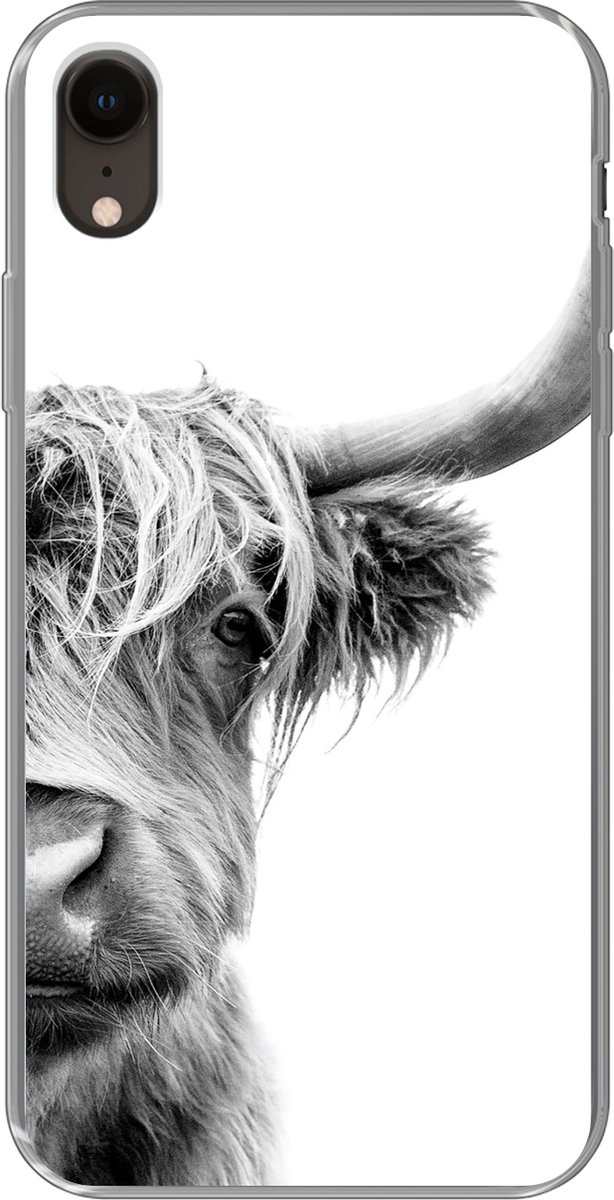Telefoonhoesje Geschikt voor iPhone XR hoesje - Schotse hooglander - Dieren - Zwart - Wit - Siliconen Telefoonhoesje Telefoonhoesje
